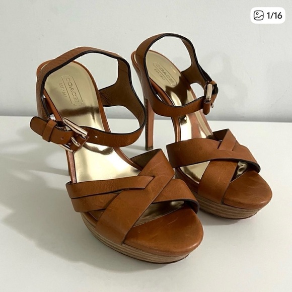 Coach Shoes - Coach Dani Veg Leather Strappy Heels Women's Size 7